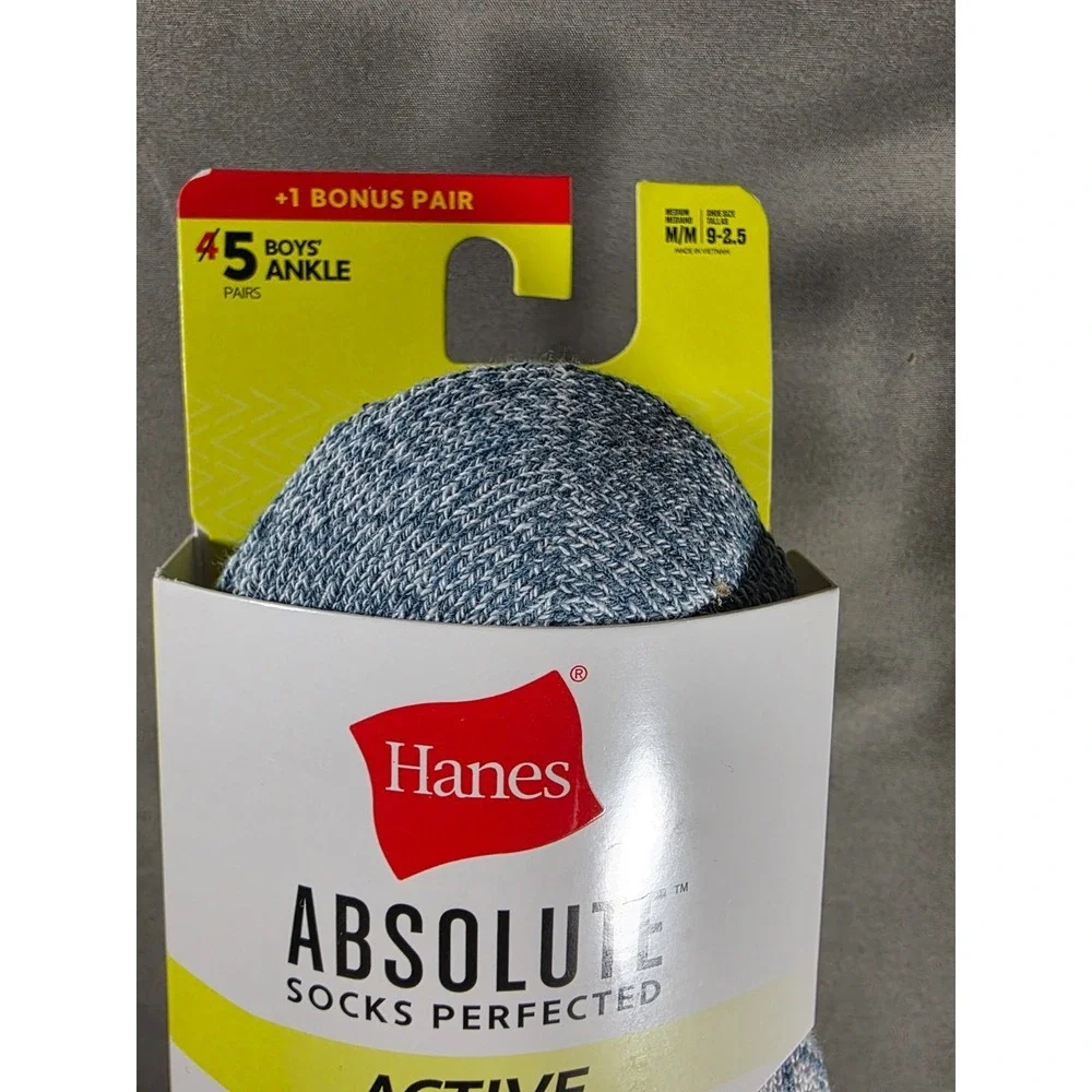 Hanes Boys 5 Pack Ankle Socks Size M Shoe‎ Size 9-2.5 White